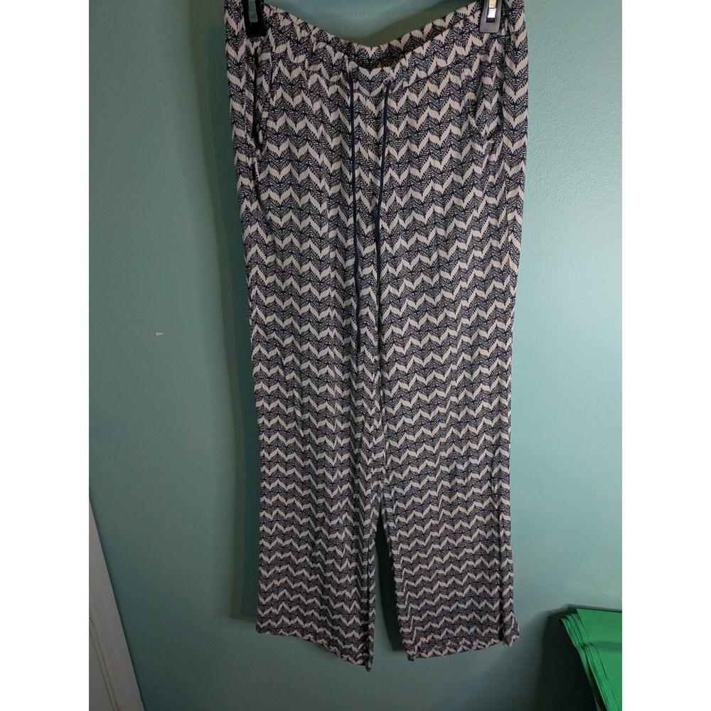 Democracy Womens Navy White Chevron Leaf Print Wide Leg Rayon Pants Size 8‎